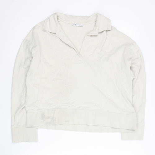 Zara Women Beige Collared Pullover Sweatshirt Size S