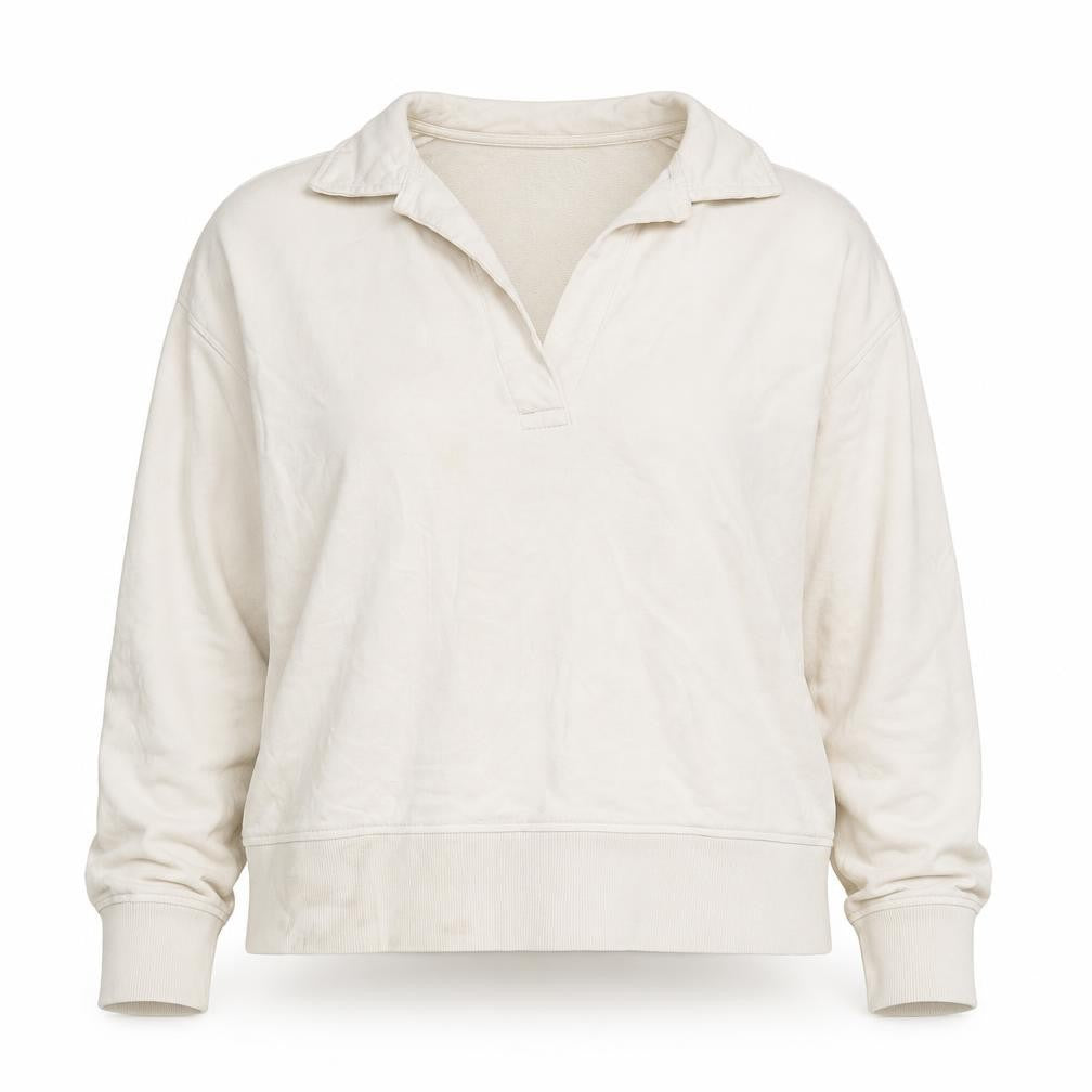 Front view of Zara Women Beige Collared Pullover Sweatshirt, size S