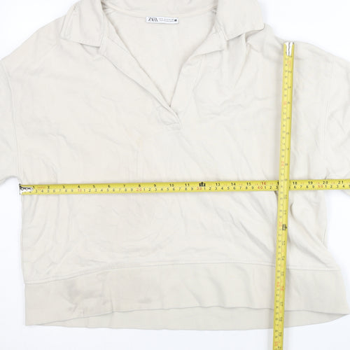 Zara Women Beige Collared Pullover Sweatshirt Size S