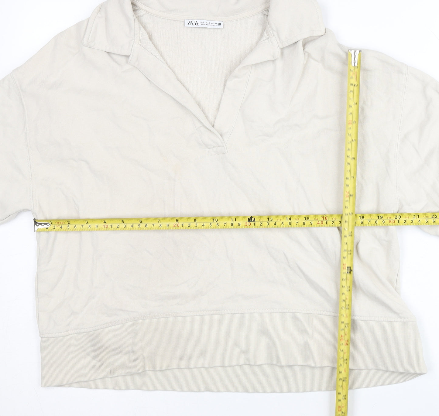 Zara Women Beige Collared Pullover Sweatshirt Size S
