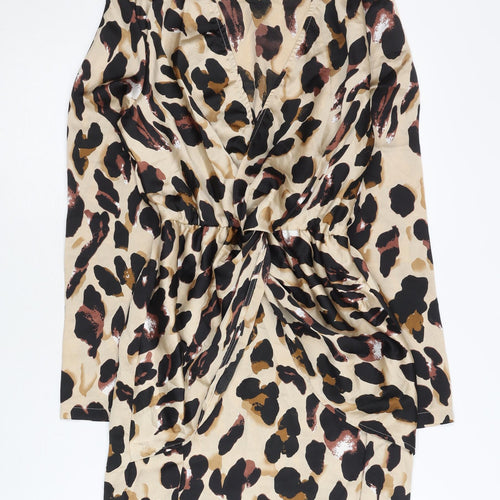 I Saw It First Women Beige Leopard Print Size 10 Wrap Dress