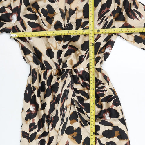 I Saw It First Women Beige Leopard Print Size 10 Wrap Dress