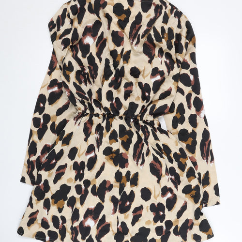 I Saw It First Women Beige Leopard Print Size 10 Wrap Dress