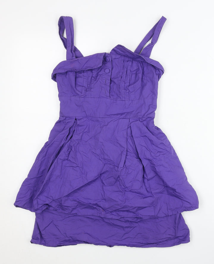 New Look Womens Purple Size 8 Fit & Flare Sleeveless Hi-Low Dress