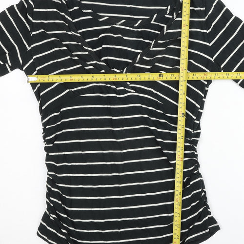 Blooming Marvellous Women Black Maternity Wrap Stripe Top M