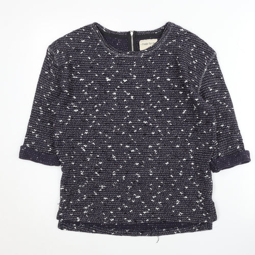 Next Womens Blue Jumper Size 10 Crew Neck 3/4 Sleeve Pullover
