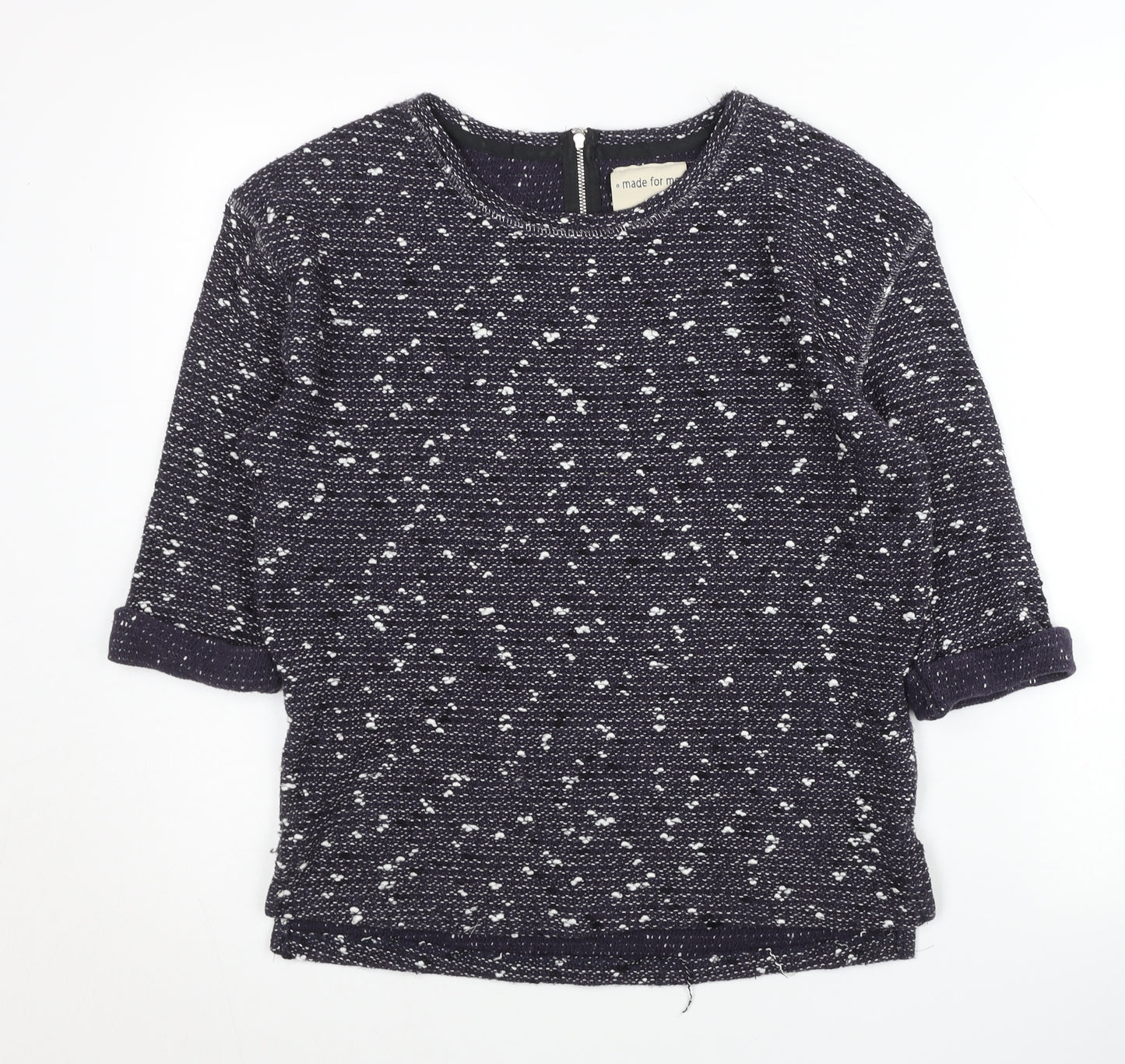 Next Womens Blue Jumper Size 10 Crew Neck 3/4 Sleeve Pullover