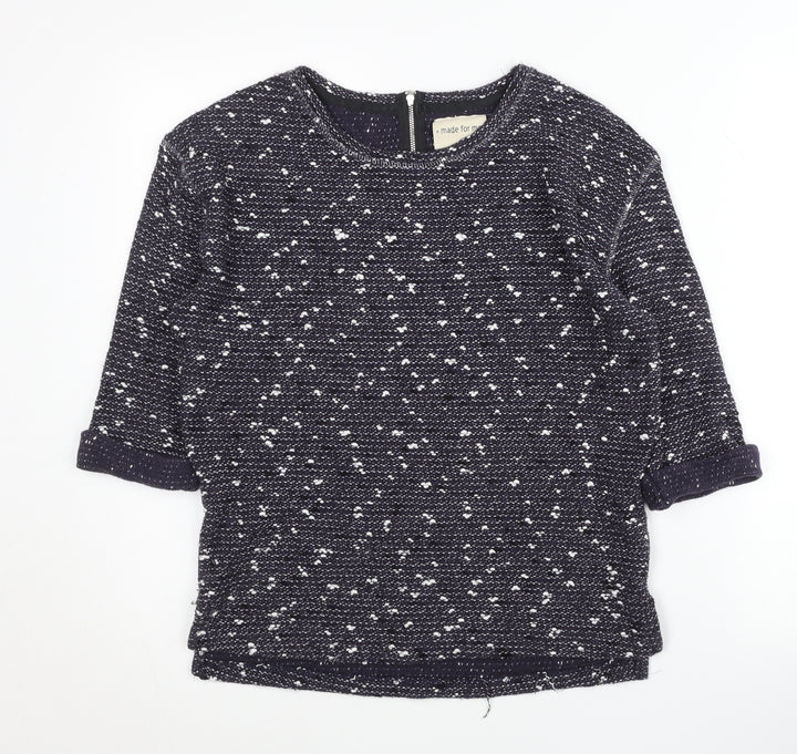 Next Womens Blue Jumper Size 10 Crew Neck 3/4 Sleeve Pullover