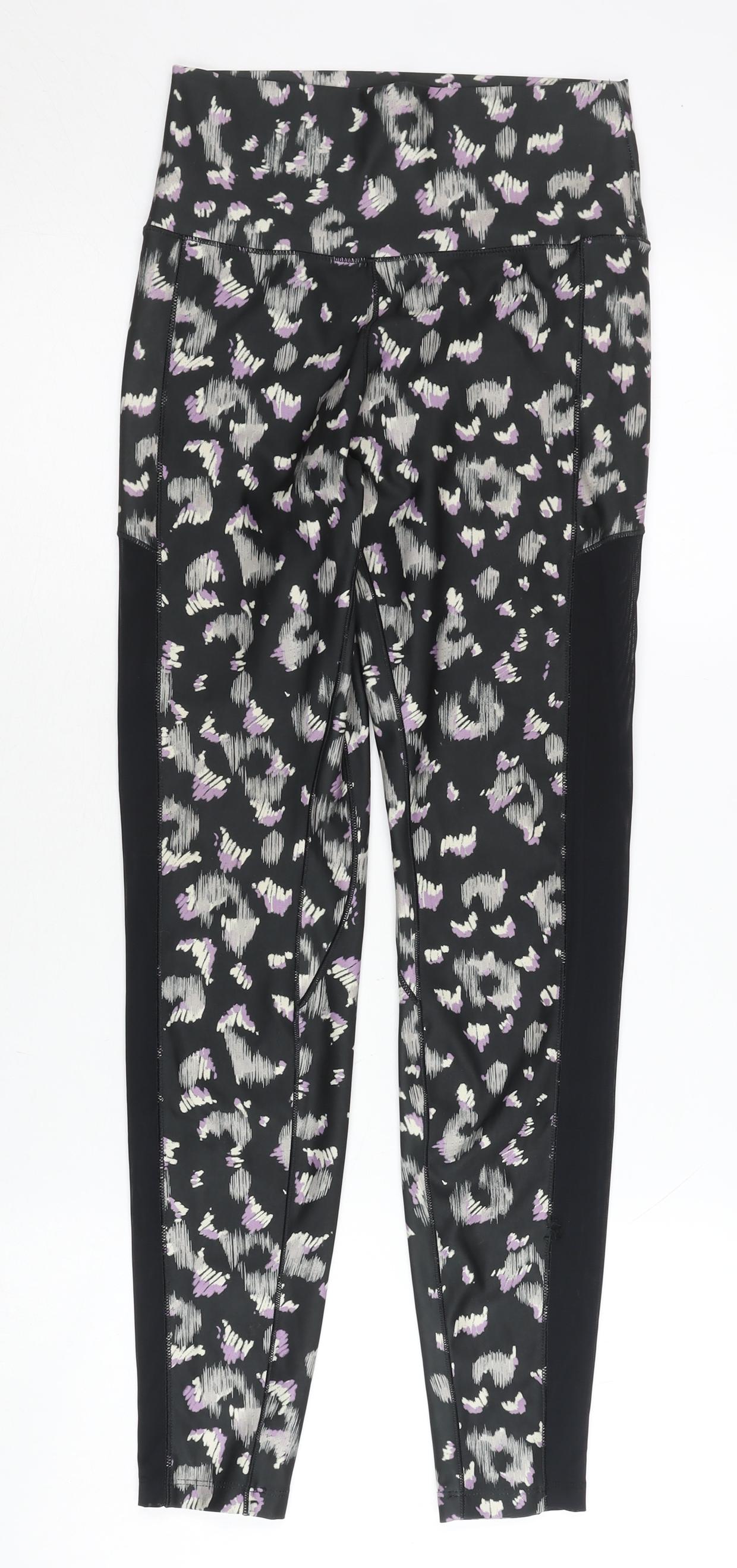 Next Womens Black Animal Print Leggings Size 10 Slim Fit Gym Yoga