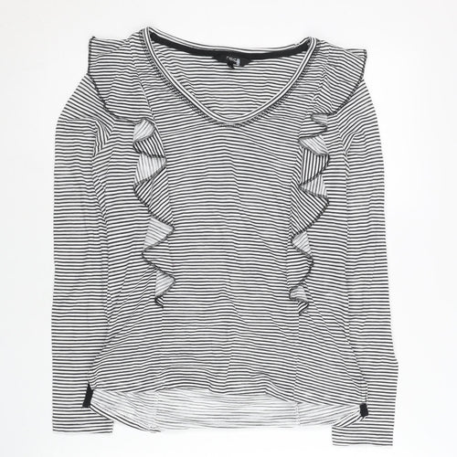 Next Women Black White Striped Ruffle Long Sleeve T-Shirt Size 6