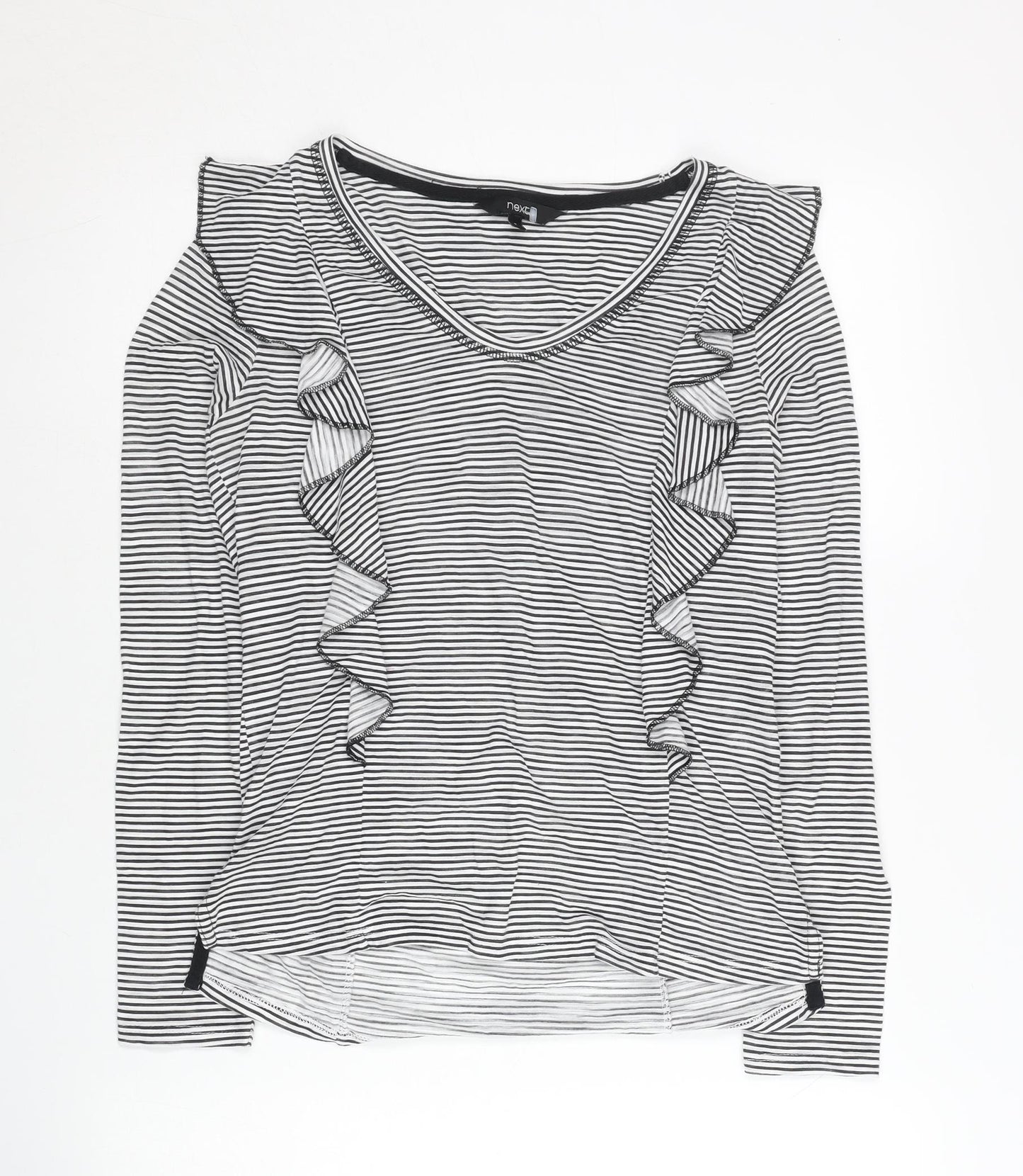 Next Women Black White Striped Ruffle Long Sleeve T-Shirt Size 6