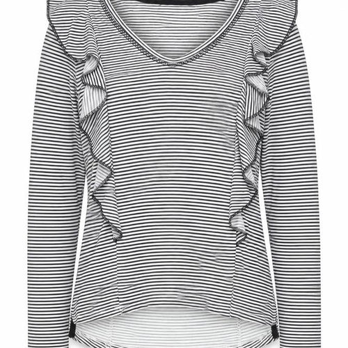 Next Women Black White Striped Ruffle Long Sleeve T-Shirt Size 6