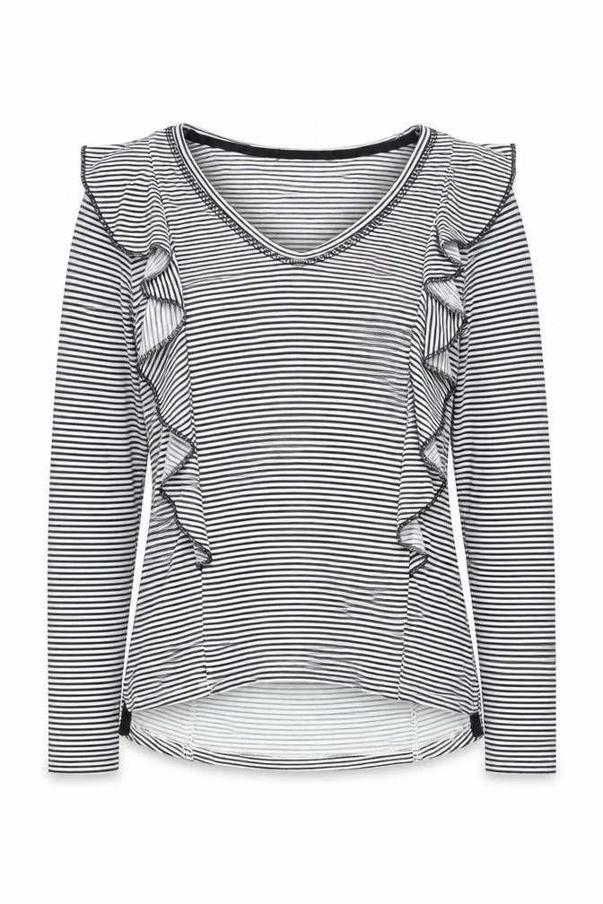 Next Women Black White Striped Ruffle Long Sleeve T-Shirt Size 6