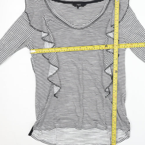 Next Women Black White Striped Ruffle Long Sleeve T-Shirt Size 6