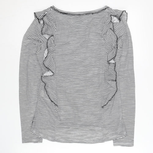 Next Women Black White Striped Ruffle Long Sleeve T-Shirt Size 6