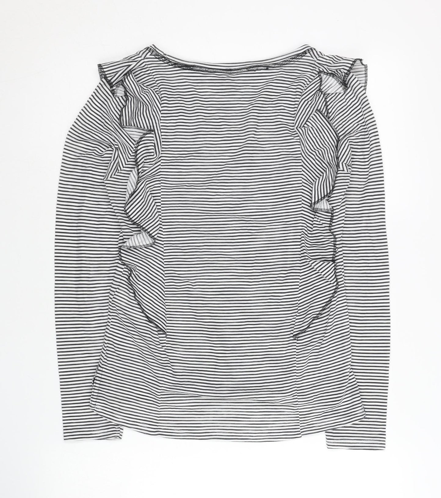 Next Women Black White Striped Ruffle Long Sleeve T-Shirt Size 6