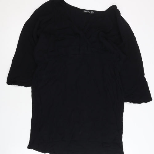 Boohoo Women’s Black Viscose Shift Dress Size 16 3/4 Sleeve V-Neck