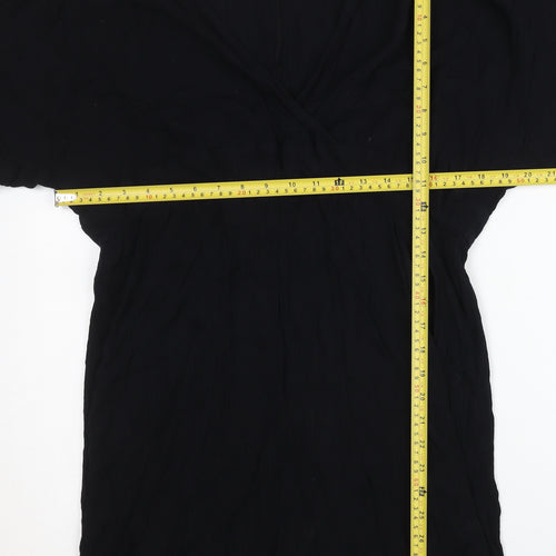 Boohoo Women’s Black Viscose Shift Dress Size 16 3/4 Sleeve V-Neck