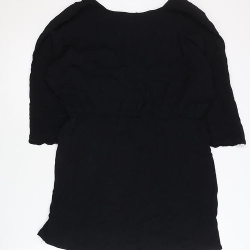 Boohoo Women’s Black Viscose Shift Dress Size 16 3/4 Sleeve V-Neck