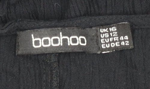 Boohoo Women’s Black Viscose Shift Dress Size 16 3/4 Sleeve V-Neck