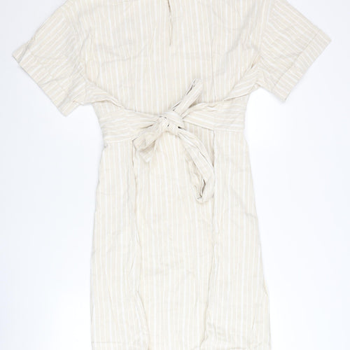 Tu Women Beige Striped Belted Shift Dress Size 20 Knee Length