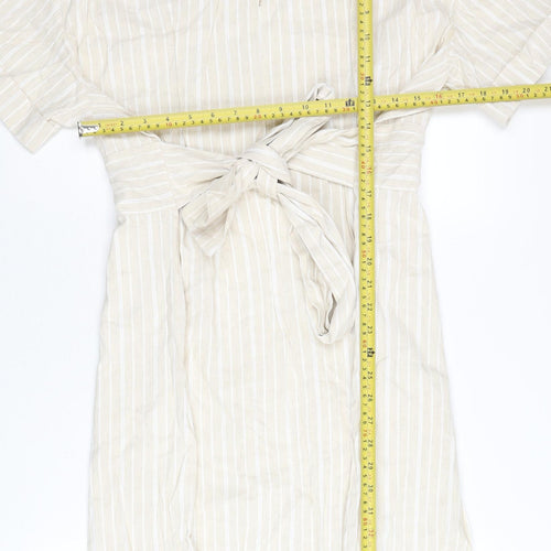 Tu Women Beige Striped Belted Shift Dress Size 20 Knee Length