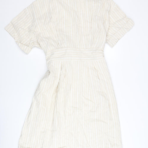 Tu Women Beige Striped Belted Shift Dress Size 20 Knee Length