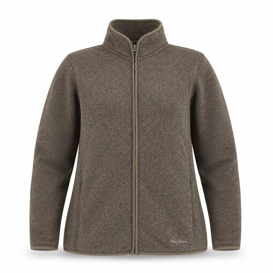 Front view of Peter Storm women’s brown fleece jacket, size UK 12, full zip casual outdoor
