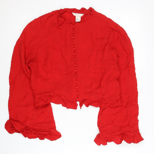 H&M Women Red Blouse Size 10 Cropped Long Sleeve Ruffle