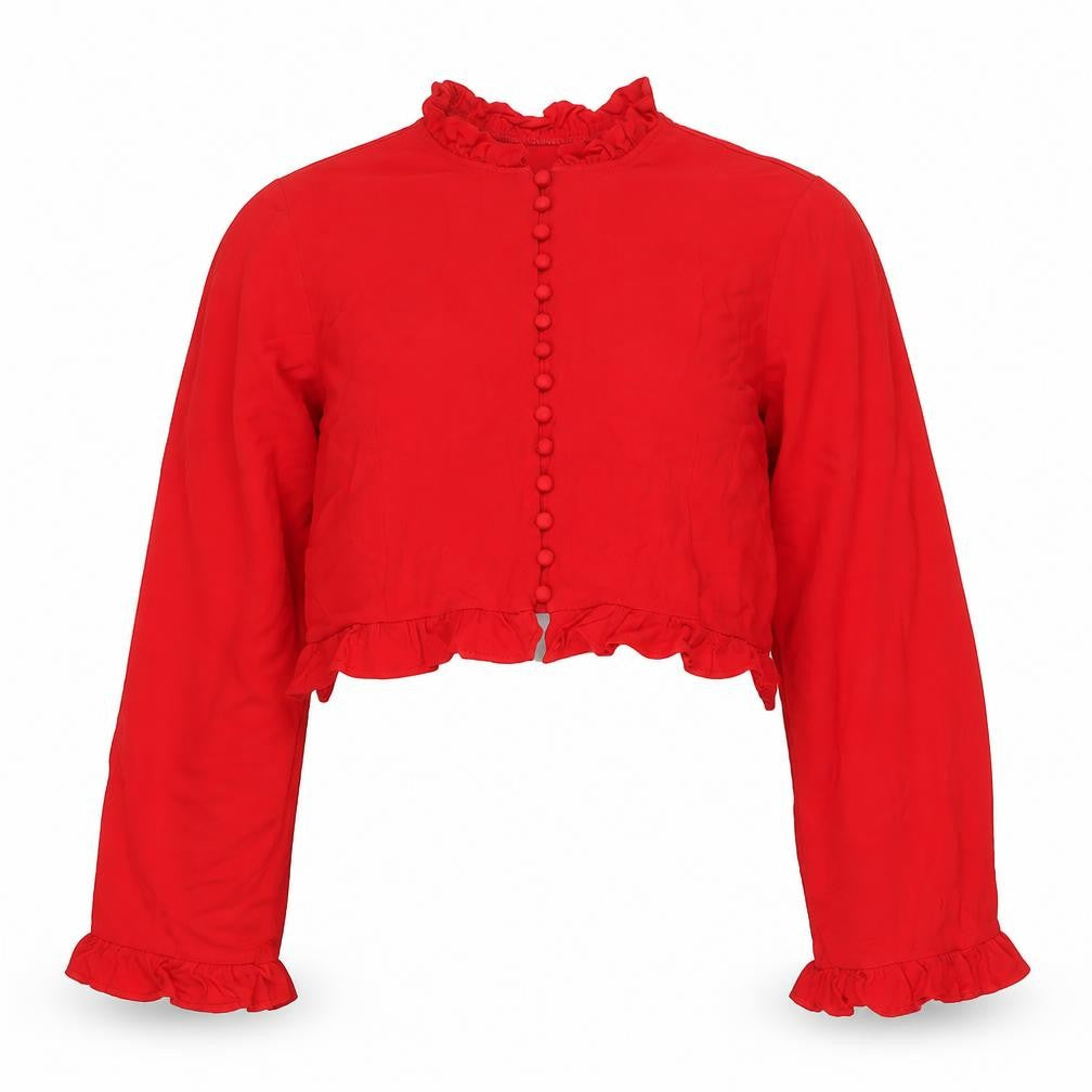 H&M Women Red Blouse Size 10 Cropped Long Sleeve Ruffle