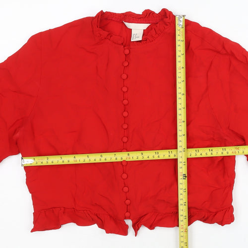 H&M Women Red Blouse Size 10 Cropped Long Sleeve Ruffle