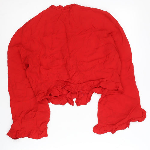 H&M Women Red Blouse Size 10 Cropped Long Sleeve Ruffle