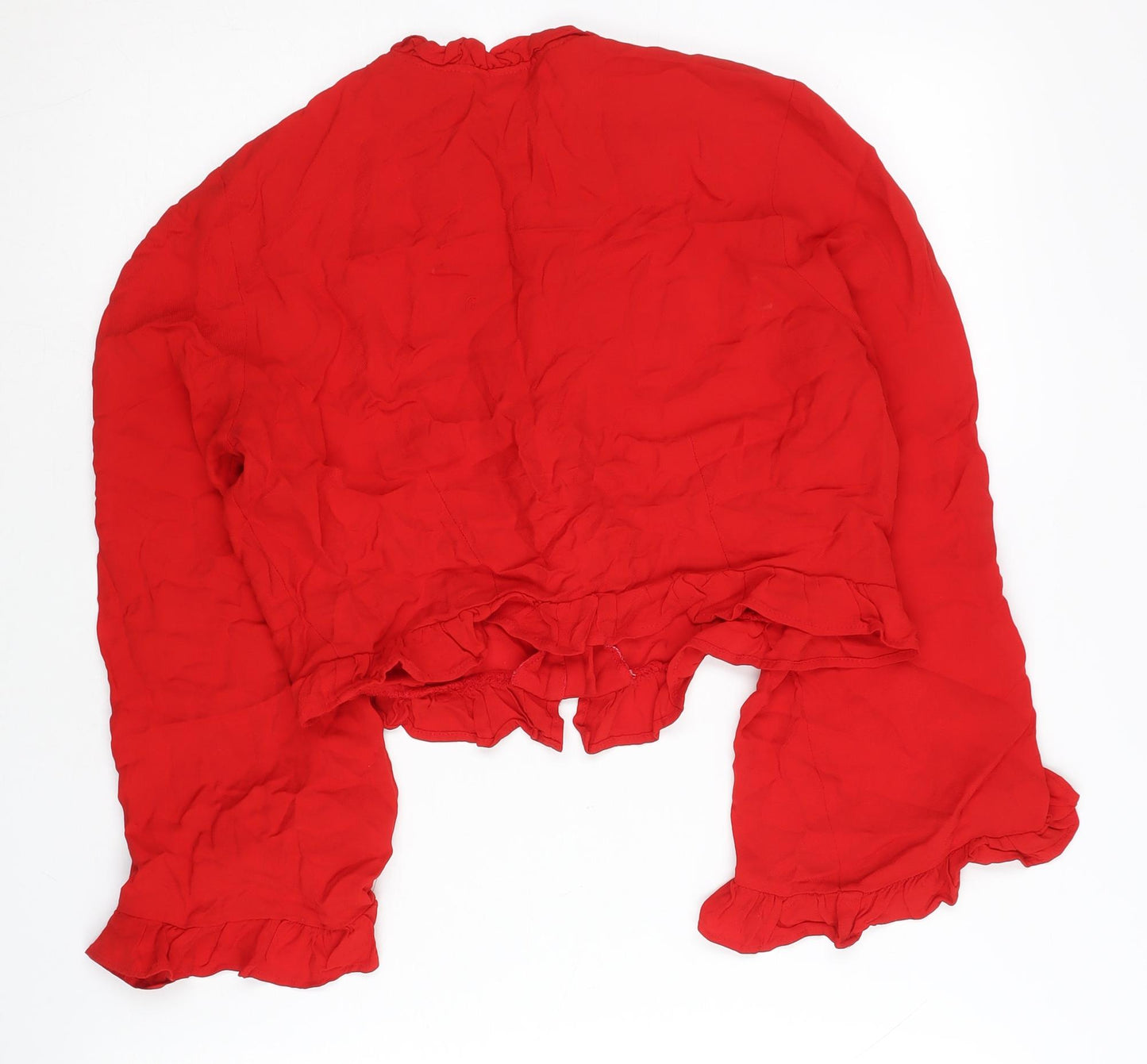 H&M Women Red Blouse Size 10 Cropped Long Sleeve Ruffle