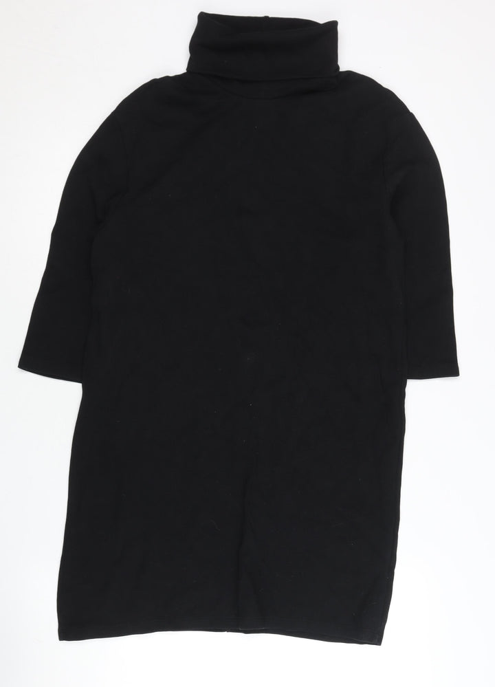 Zara Women Black Size 8 Shift Roll Neck Knee Length Dress