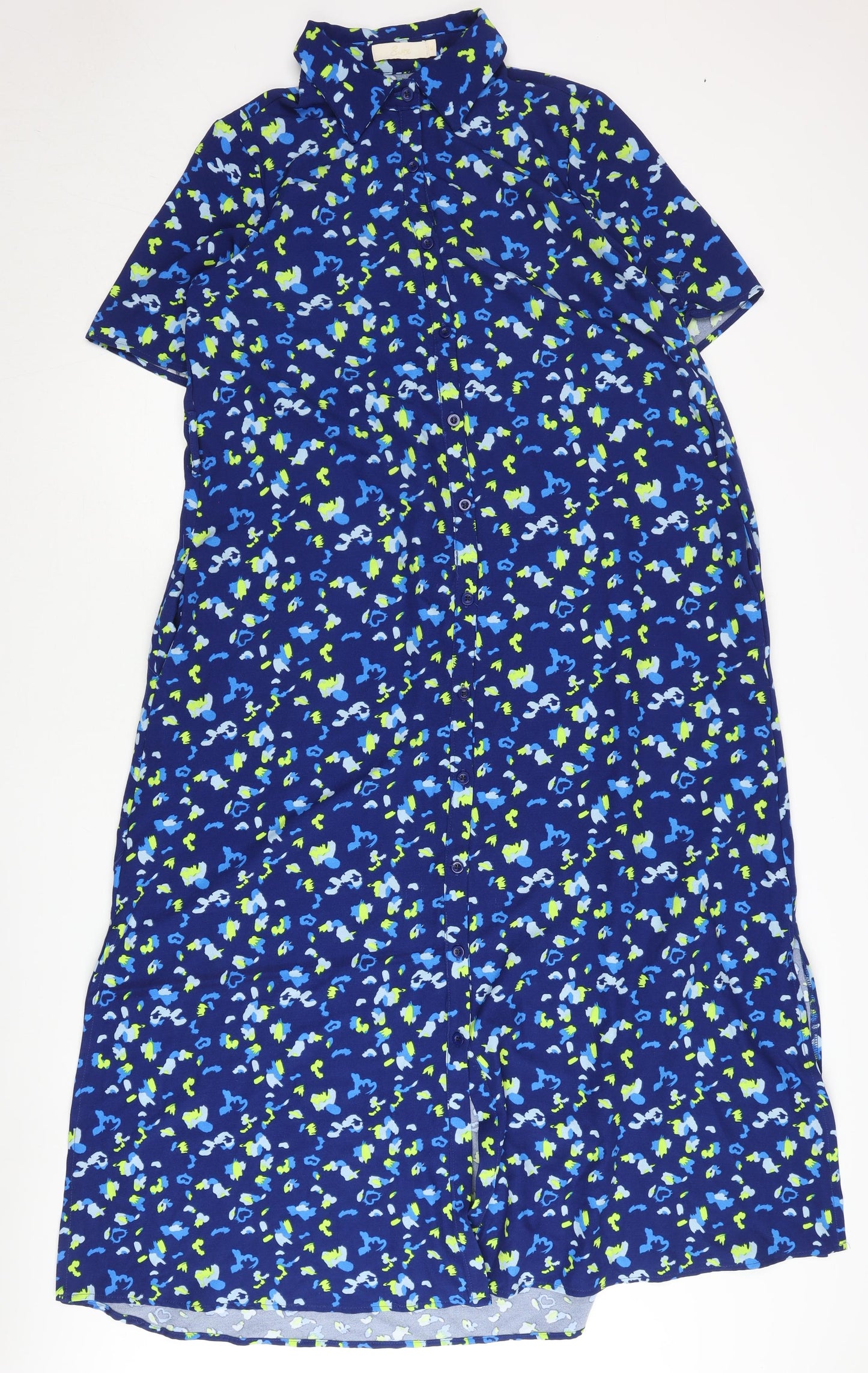 Santa Women Blue Midi Shirt Dress Size M Short Sleeve Viscose