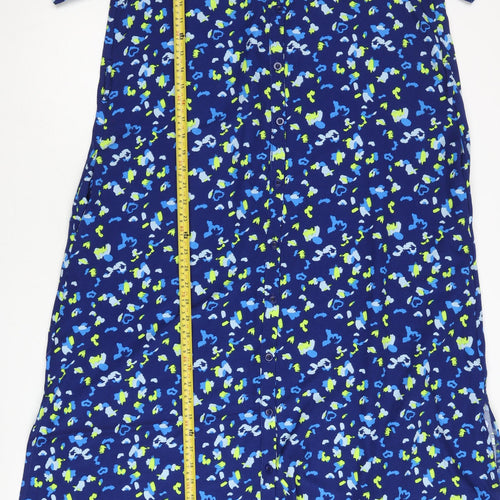Santa Women Blue Midi Shirt Dress Size M Short Sleeve Viscose