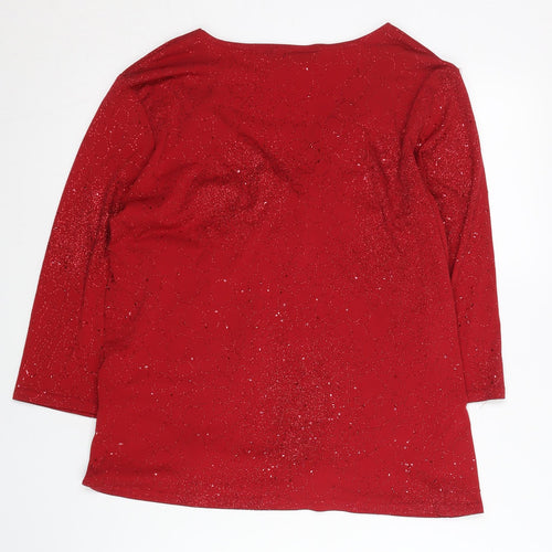 Bm Women’s Red Glitter V-Neck Tunic Blouse M 3/4 Sleeve Party Top
