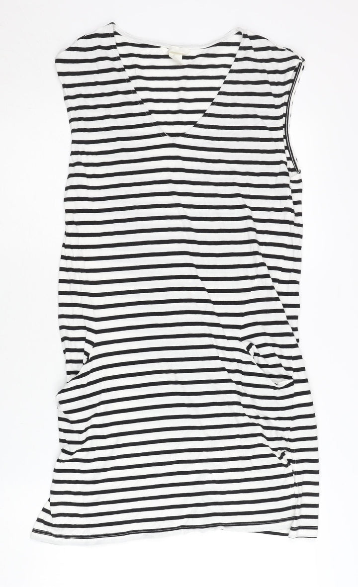 H&M Women’s Black White Striped T-Shirt Dress XS Sleeveless V-Neck