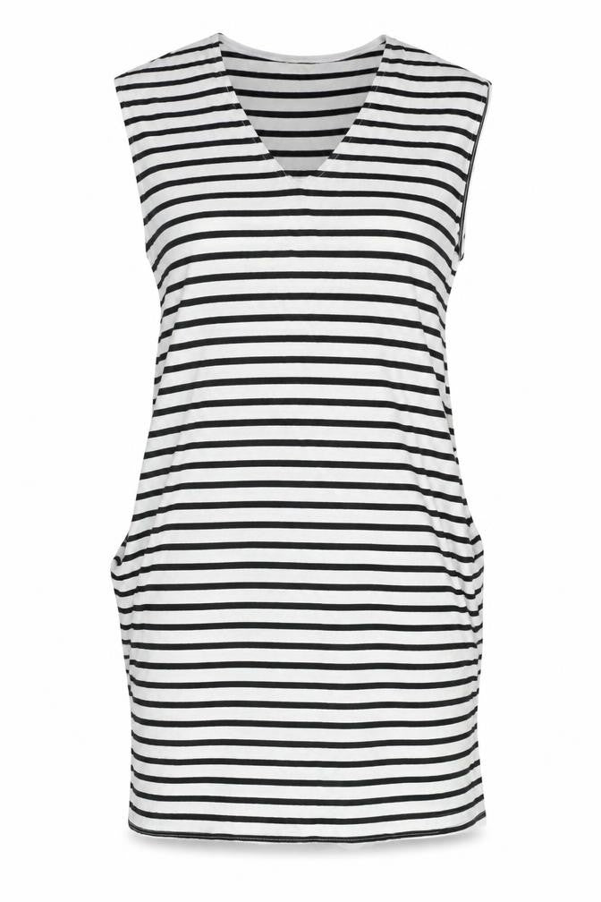 H&M Women’s Black White Striped T-Shirt Dress XS Sleeveless V-Neck