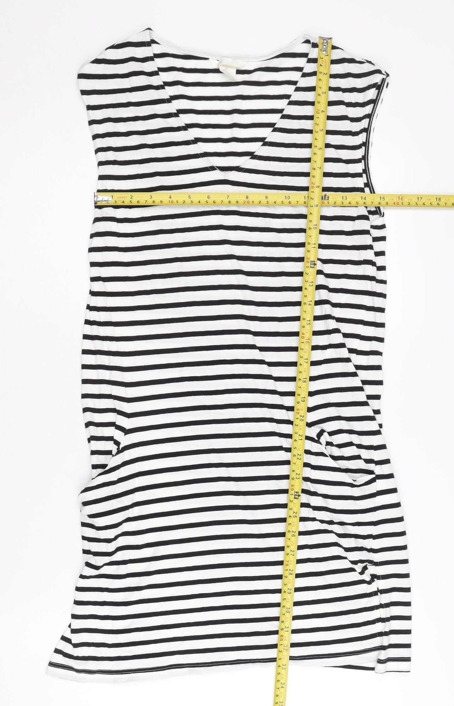 H&M Women’s Black White Striped T-Shirt Dress XS Sleeveless V-Neck