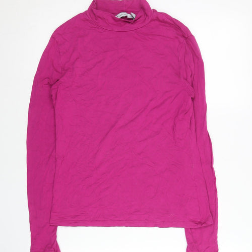 Warehouse Women’s Pink Mock Neck Long Sleeve Jersey Top Size M