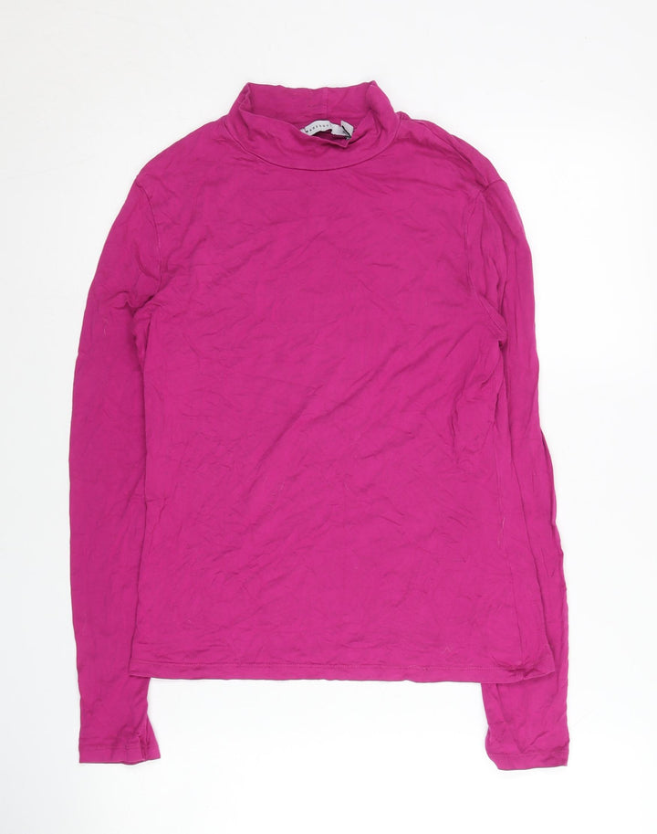 Warehouse Women’s Pink Mock Neck Long Sleeve Jersey Top Size M