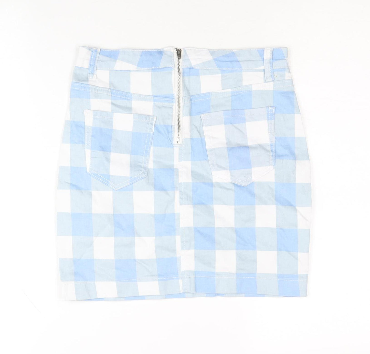 Missguided Women Blue Check Mini Skirt Size 8 Pencil Style