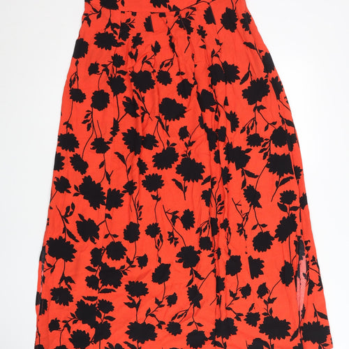 Marks and Spencer Womens Red Floral Midi A-Line Skirt Size 10