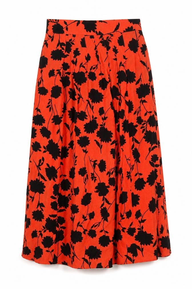 Marks and Spencer Womens Red Floral Midi A-Line Skirt Size 10