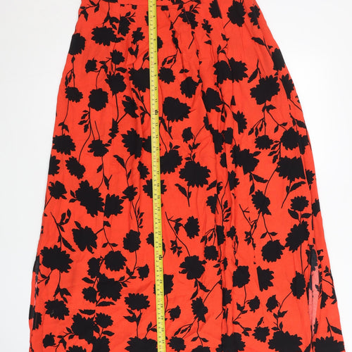 Marks and Spencer Womens Red Floral Midi A-Line Skirt Size 10