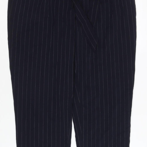 H&M Women’s Blue Striped Paperbag Tapered Trousers Size 6