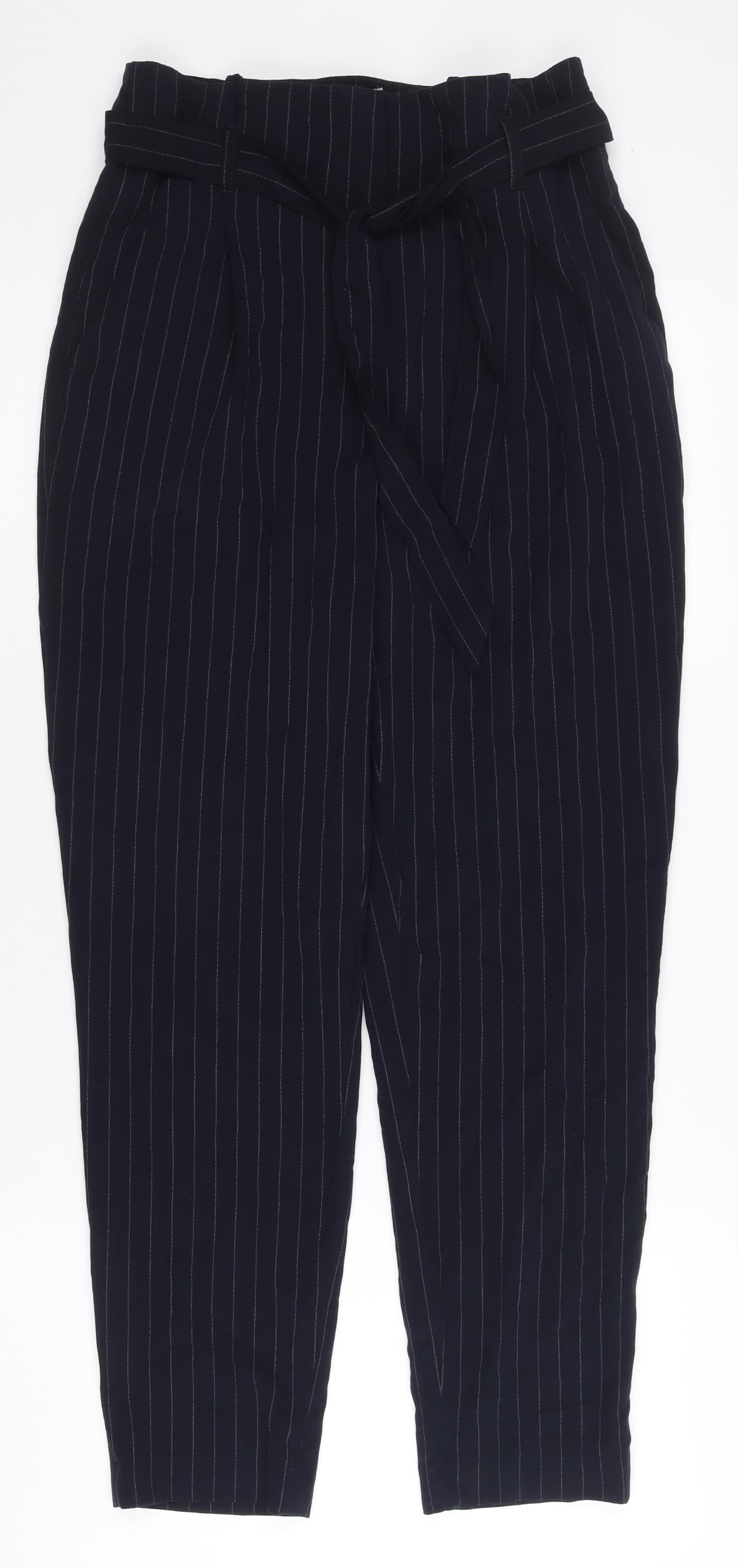 H&M Women’s Blue Striped Paperbag Tapered Trousers Size 6