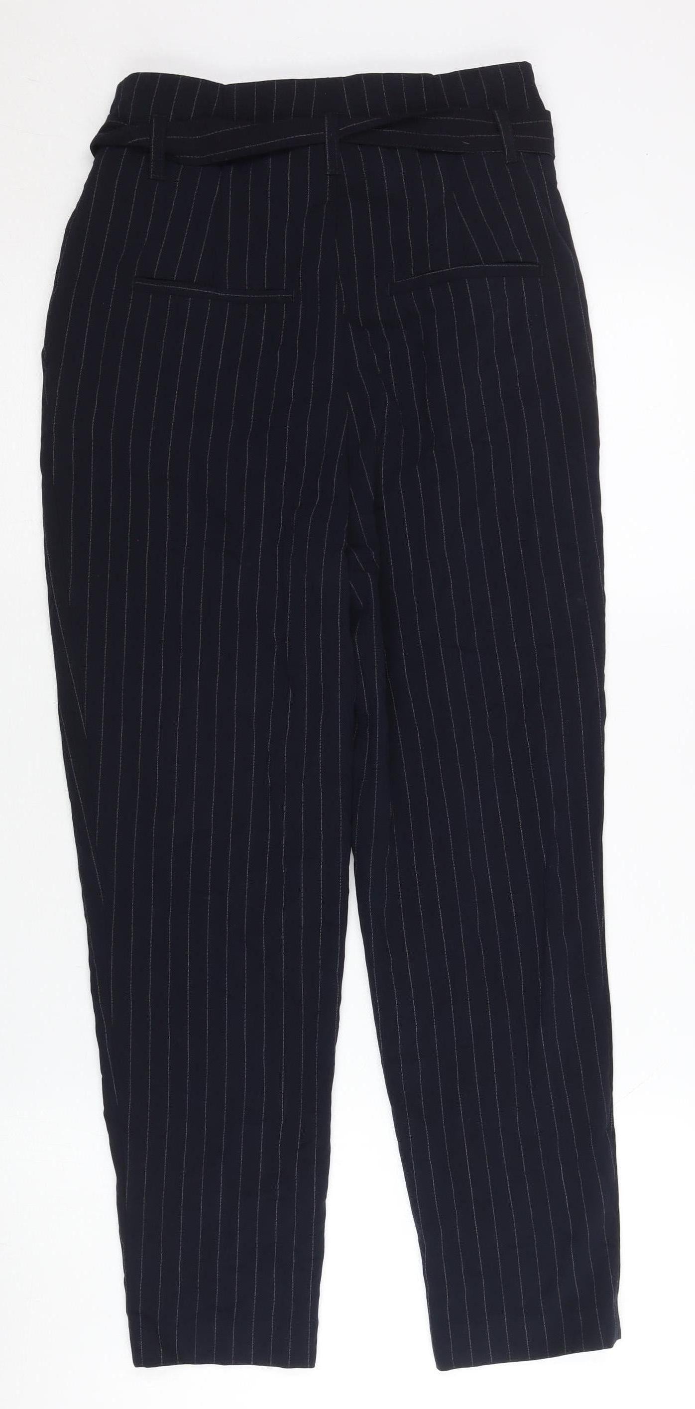 H&M Women’s Blue Striped Paperbag Tapered Trousers Size 6