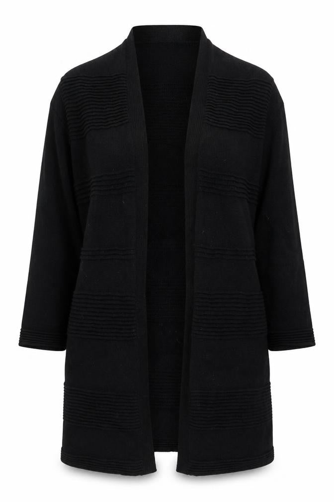 Front view of Monsoon women’s black medium long sleeve knit cardigan